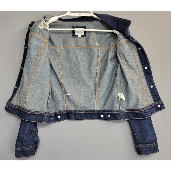 Wax Jean Jacket Womens Medium Distressed Denim Button Up Trucker Vintage Style - Picture 3 of 12